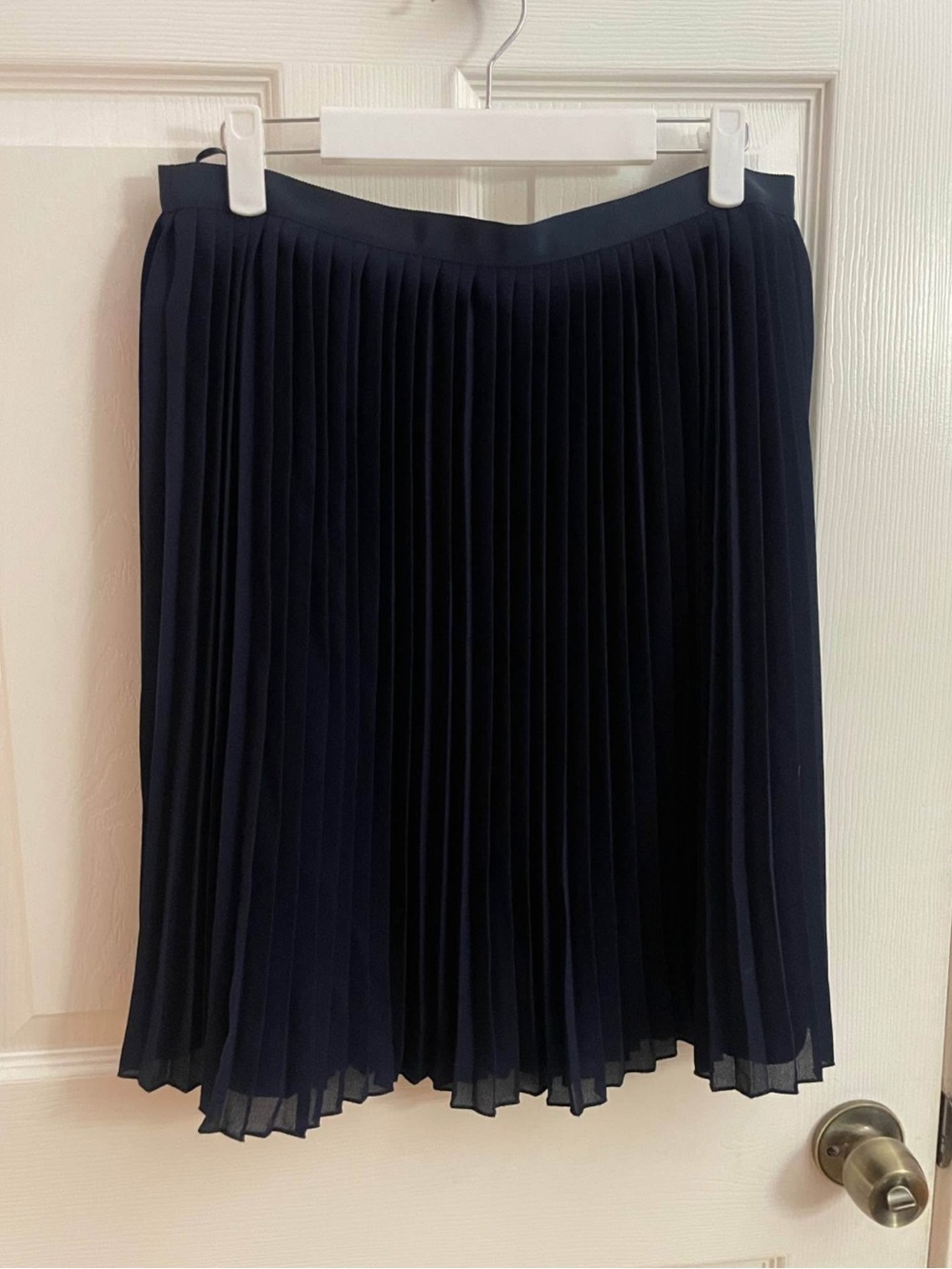Pleated Navy Midi Skirt - Women's Classic A-Line